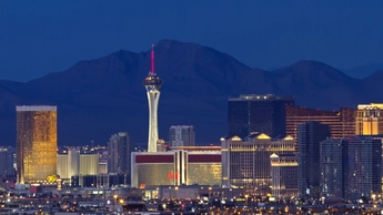 Las Vegas, Nevada skyline with Mountain view at night