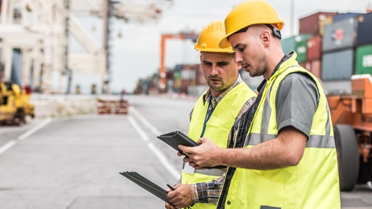 Foremen using digital tablet