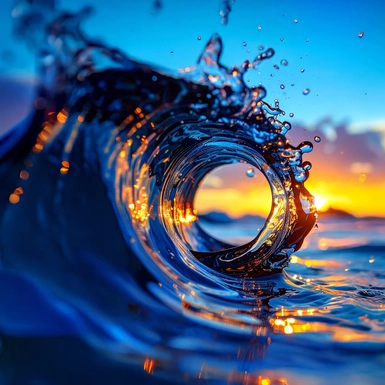 rolling wave creating a circle in front of sunset