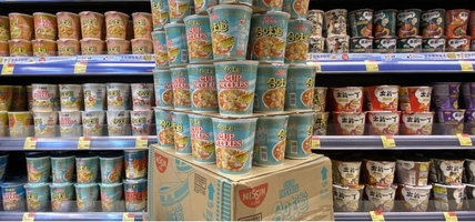 packaged noodles on display