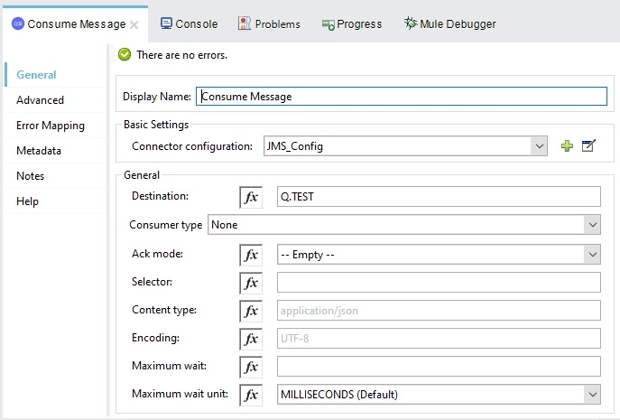 Consume configuration screen