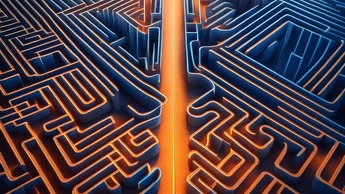 maze lit up in orange in the center