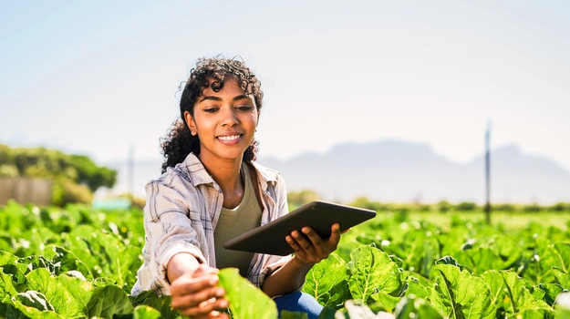 Women is using tablet in outside 