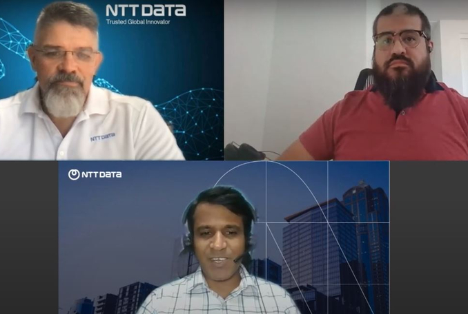 webinar screen with three speakers on camera