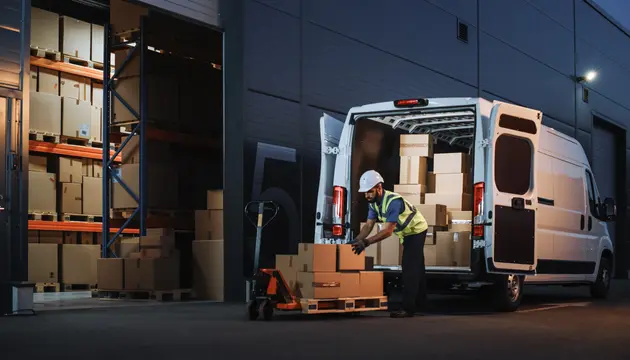 Outside of Logistics Distributions Warehouse Delivery Van