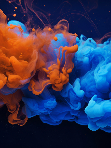Acrylic blue and red colors in water Ink blot Abstract black background