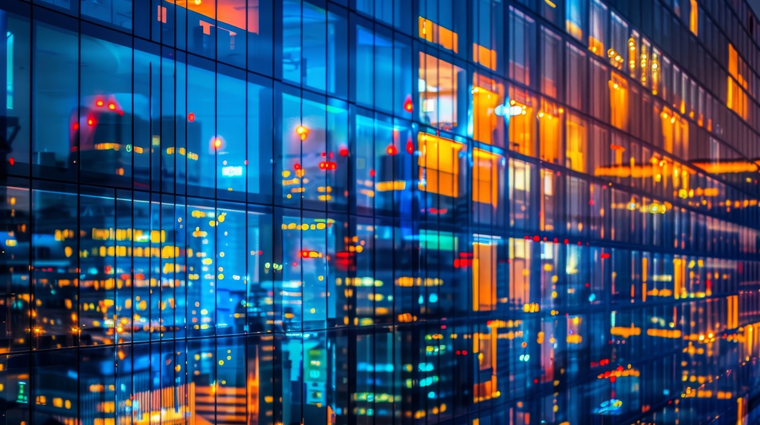 Blurred glass wall of office building in business center, ideal backdrop for business concept