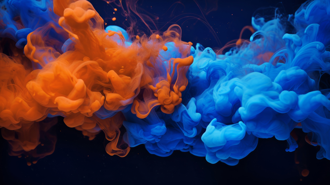 Acrylic blue and red colors in water Ink blot Abstract black background
