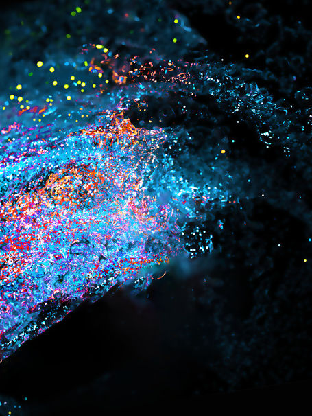 3d rendering of glowing particles liquid dynamic flow. Trendy fluid cover design. 