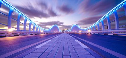 bridge with colorful blue lights