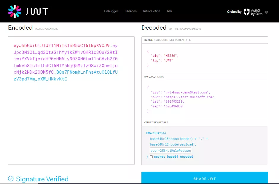 Validate HMAC JWT using secret key