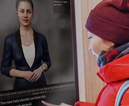 girl with hat at kiosk