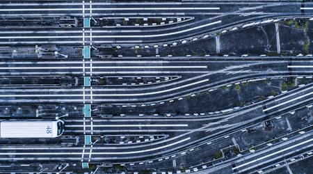 Aerial view of railroad tracks